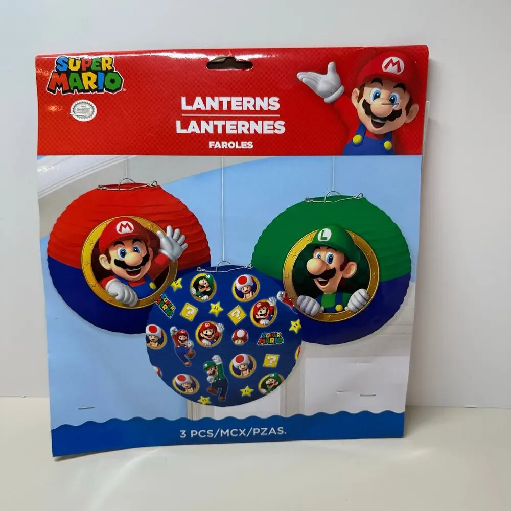 NEW Super Mario Birthday Party Supplies 3 Paper Hanging Lanterns 9.5